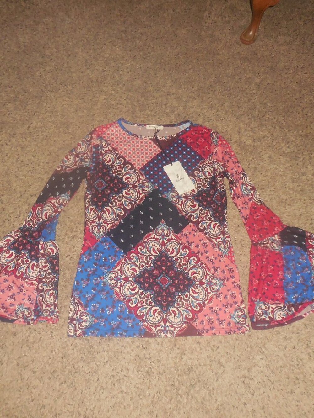NWT & And The Why Boho Hippie Patchwork Top Bell Sleeves S